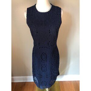 J McLaughlin Sleeveless Eyelet Front Navy Sheath Dress Size S